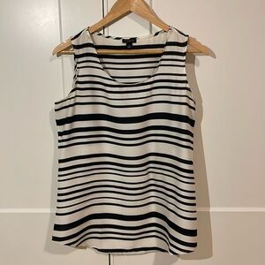 Ann Taylor Black and White Stripe Flowy Long Tank Blouse